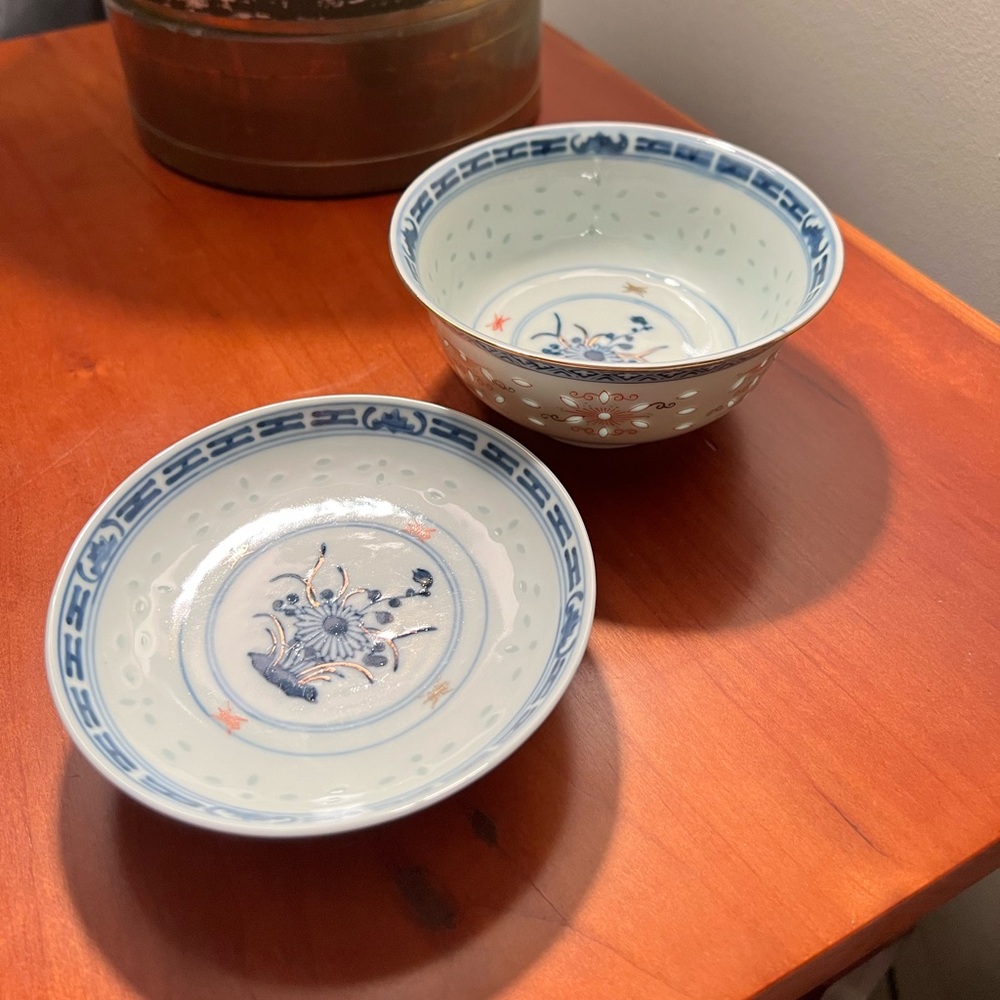 Asian porcelain plate & bowl/cup